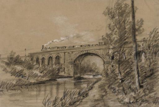 George James Rowe - A train crossing a viaduct