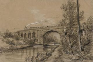 George James Rowe - A train crossing a viaduct