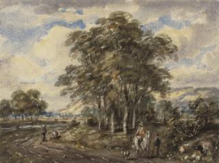 George James Rowe - A traveller on horseback in an extensive landscape