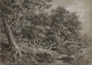 George James Rowe - Deer grazing in wooded parkland