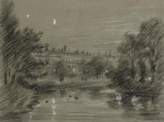 George James Rowe - St. James\'s Park, London, by moonlight