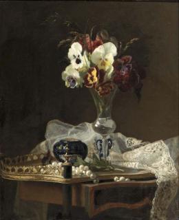 George John Henry Todd - A still life with violets in a Venetian vase