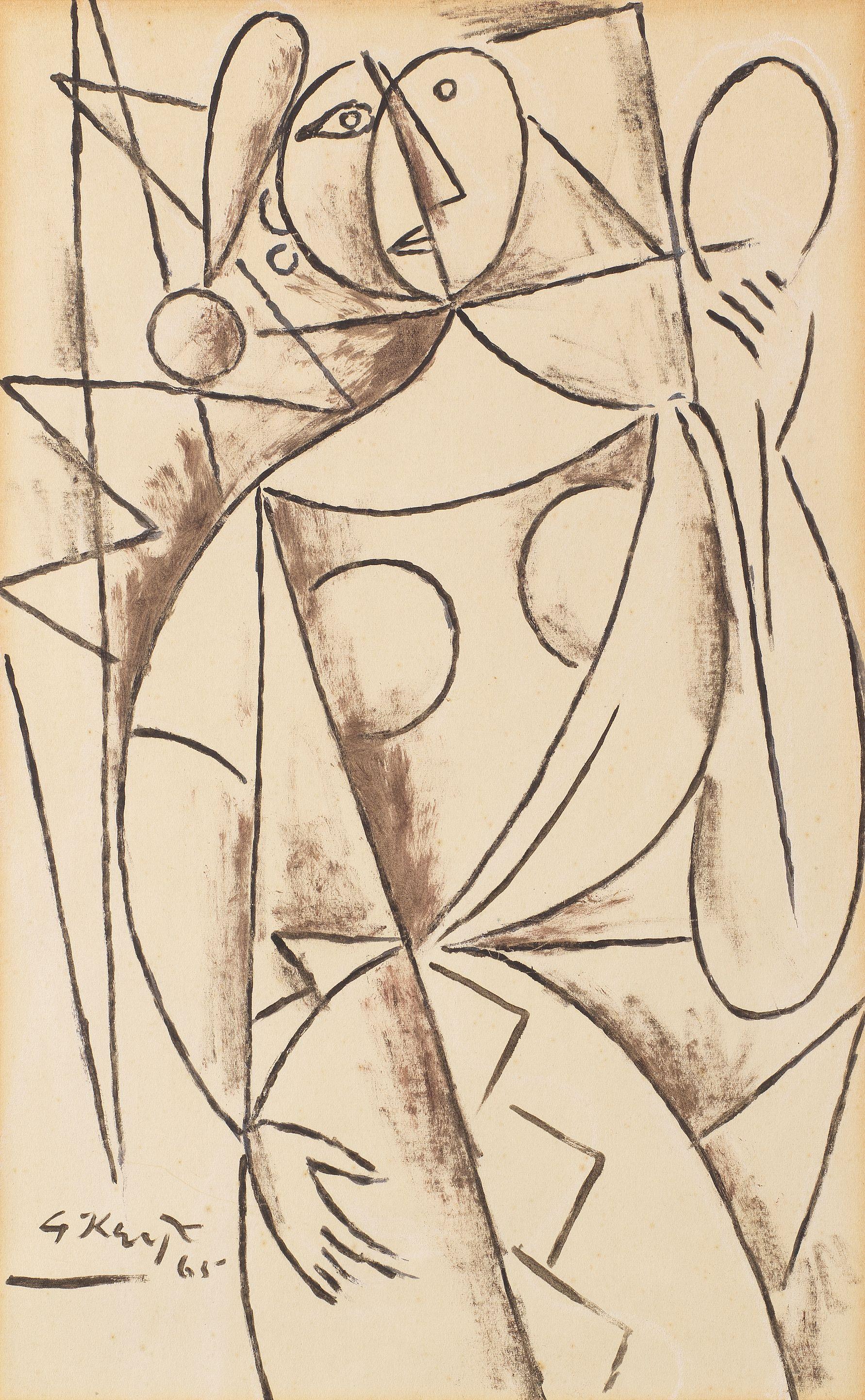 George Keyt - Untitled (Female Figure Holding a Mirror)