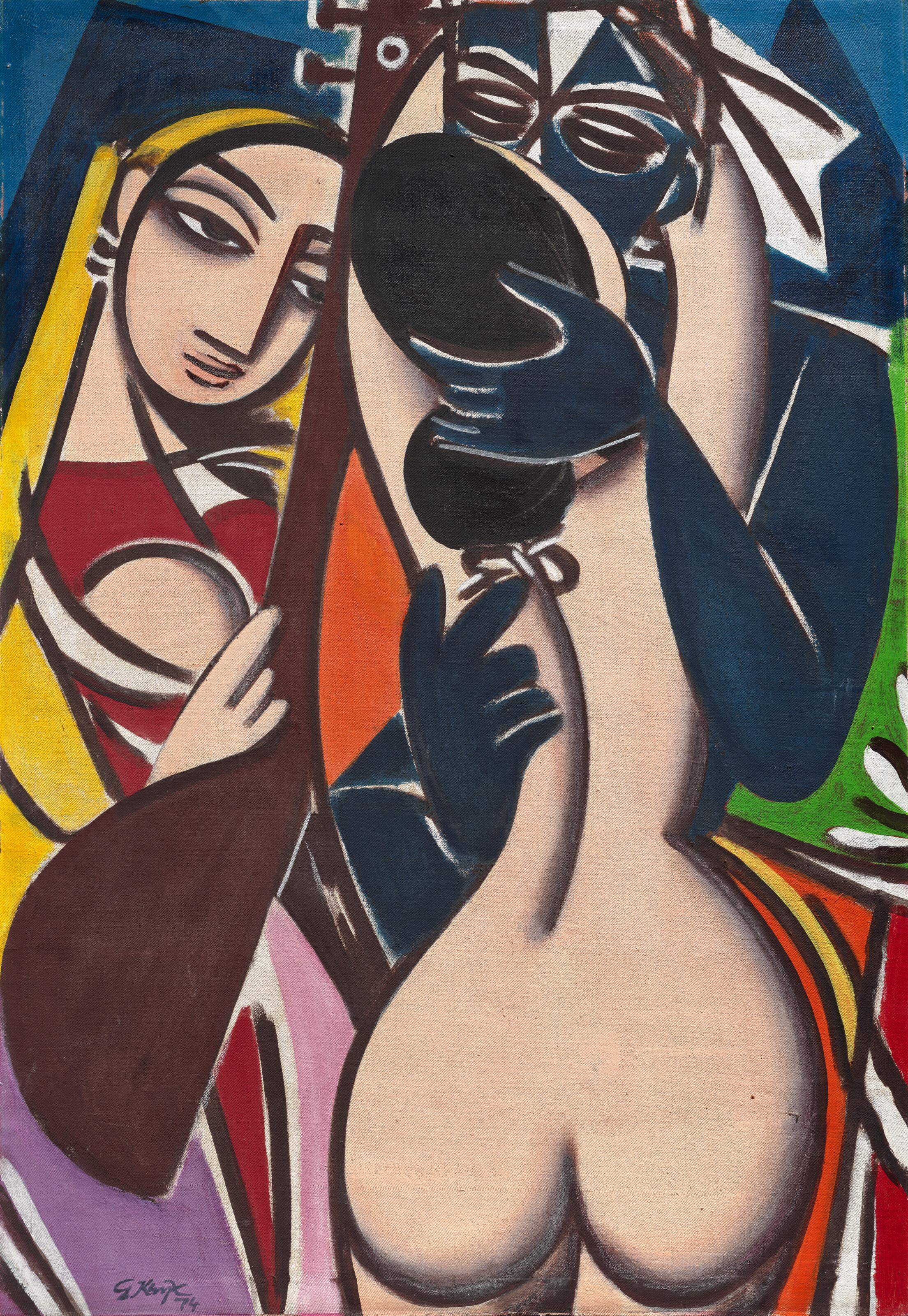 George Keyt - Untitled (Radha and Krishna Embracing)