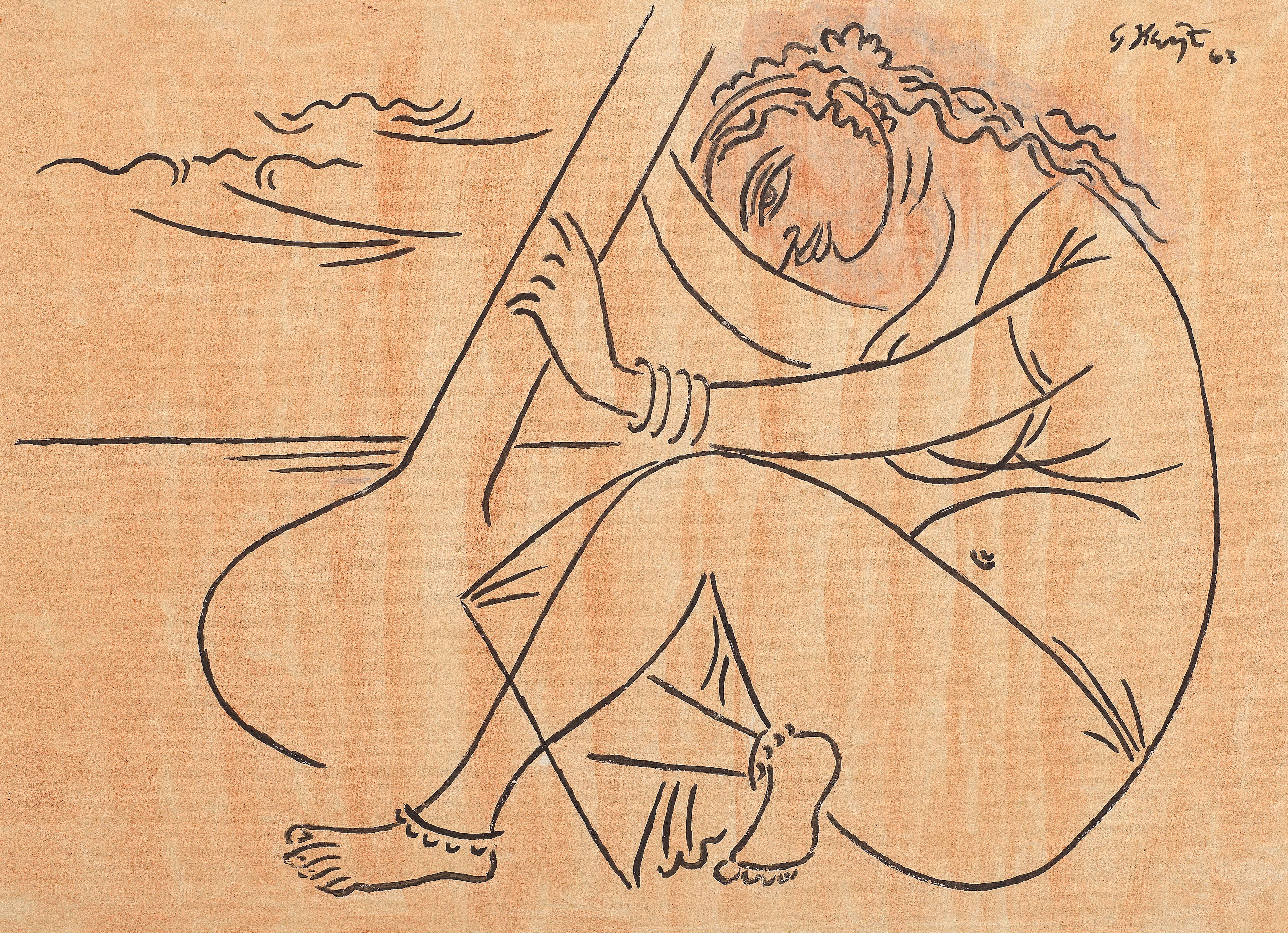 George Keyt - Untitled (Seated Figure Holding a Sitar)