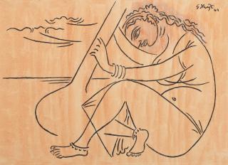 George Keyt - Untitled (Seated Figure Holding a Sitar)