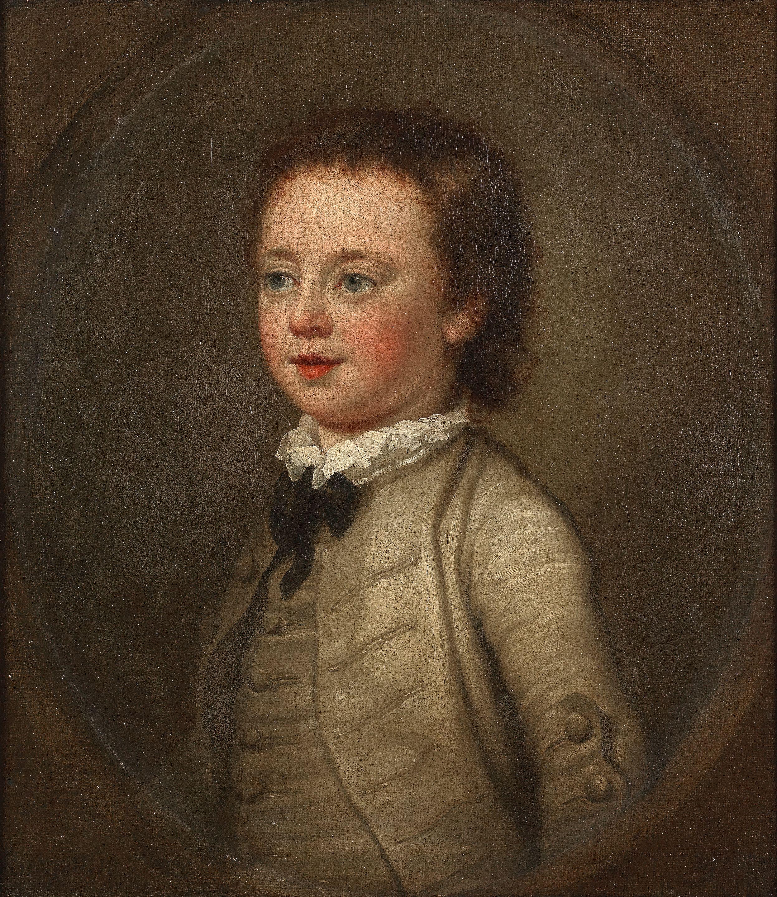 George Knapton - Portrait of a boy, half-length, in buff, within a painted oval