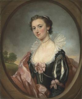 George Knapton - Portrait of Mary Gell (c. 1727-1791), half-length, in van Dyck costume, in a feigned oval