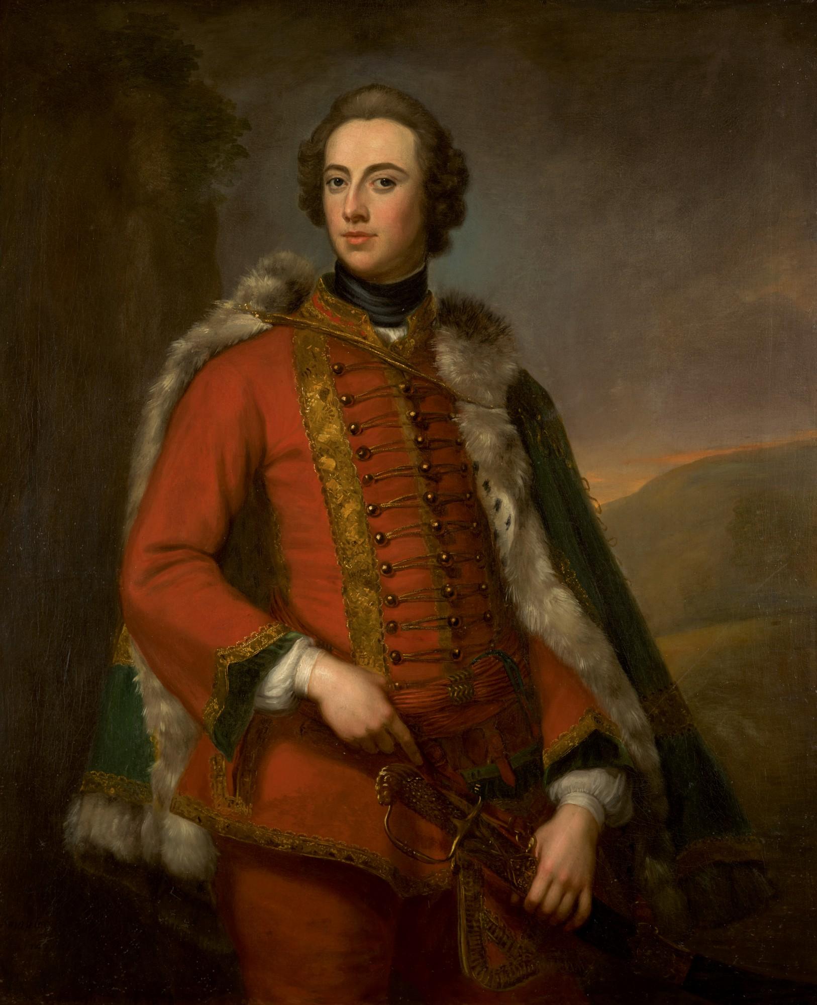 George Knapton - Portrait Of Walter Smythe, Three-Quarter-Length, Wearing Uniform With A Fur-Lined Green Cloak