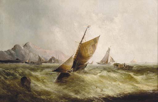 George Knight - Fishing boats off a harbour