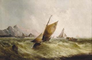 George Knight - Fishing boats off a harbour