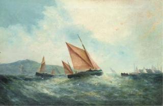 George Knight - The fishing fleet off the harbour mouth