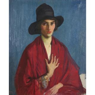 George Lambert - Australian Woman In A Red Dress And Black Hat