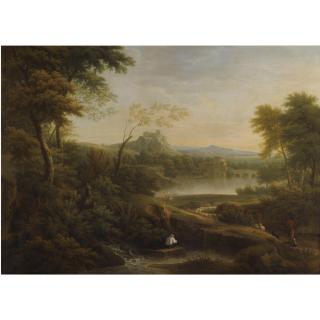 George Lambert - River Landscape With Bridge And Hilltop Castle