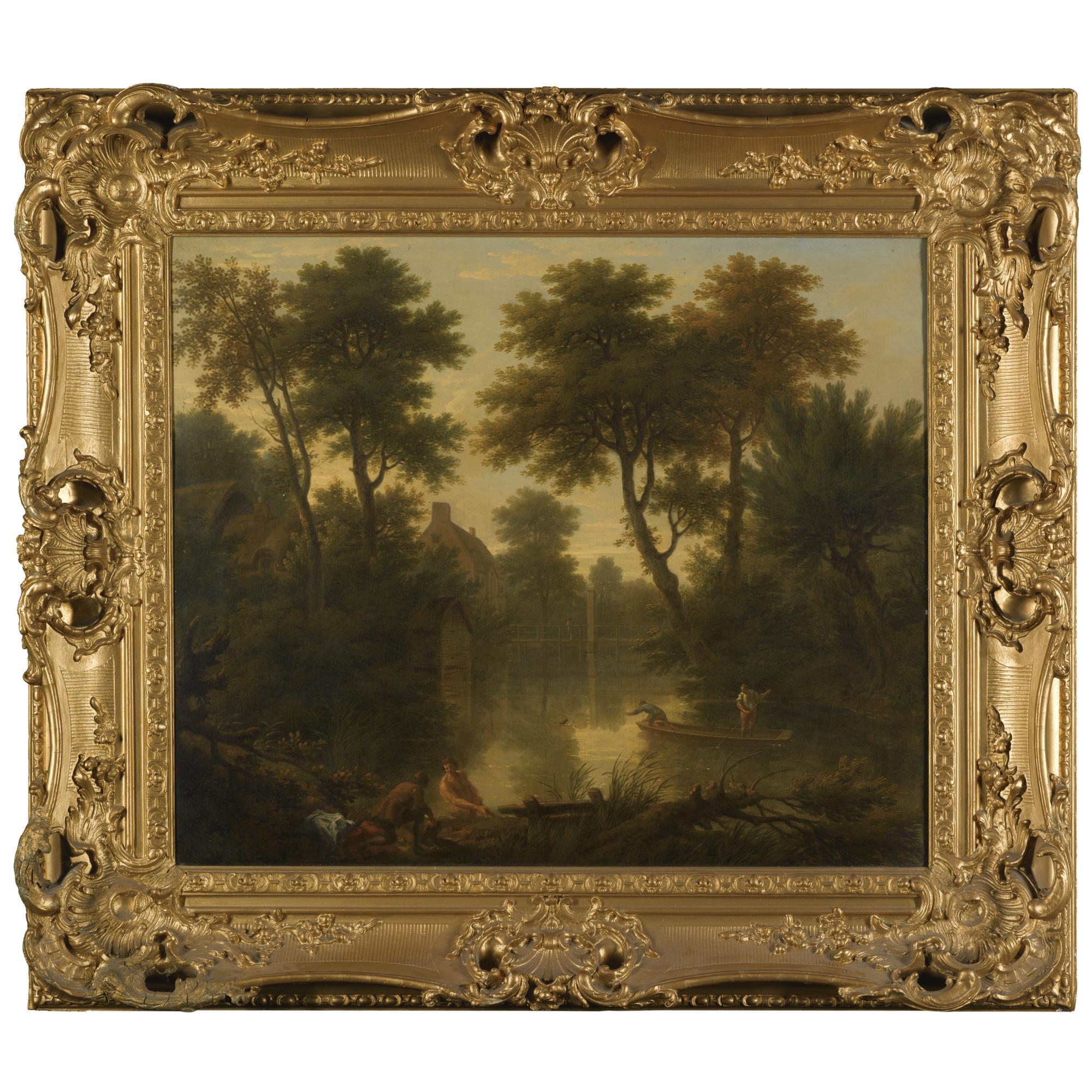 George Lambert - Village Pond With Two Men In A Punt