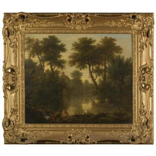 George Lambert - Village Pond With Two Men In A Punt