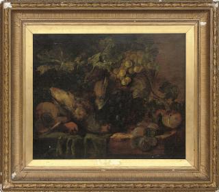 George Lance - Grapes, peaches and plums on a table