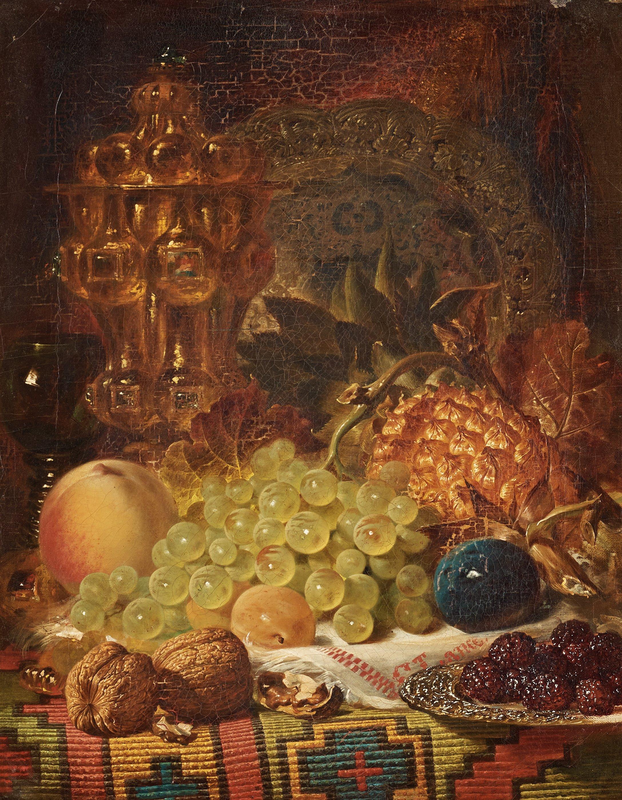 George Lance - Still life with fruits and walnuts