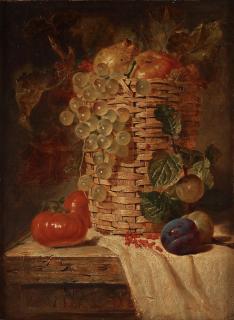 George Lance - Still life with pears, grapes, plums and tomatoes