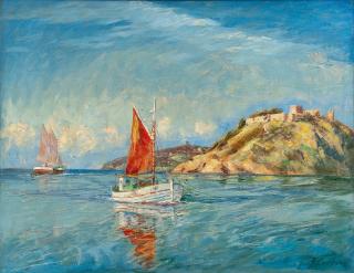 George Lapchine - Sailboats By The Shore.