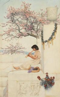 George Lawrence Bulleid, A.R.W.S. - A girl playing panpipes