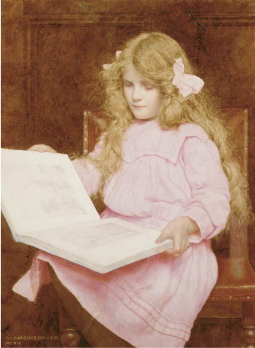 George Lawrence Bulleid - A young girl reading a book, seated in an interior