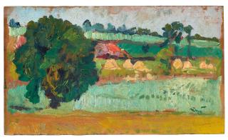 George Leslie Hunter - Corn Stooks And Red Roof, Fife