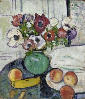 George Leslie Hunter - Still life with anemones, peaches and a banana