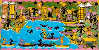 George Lilanga Di Nyama - Village at the lake, 2003