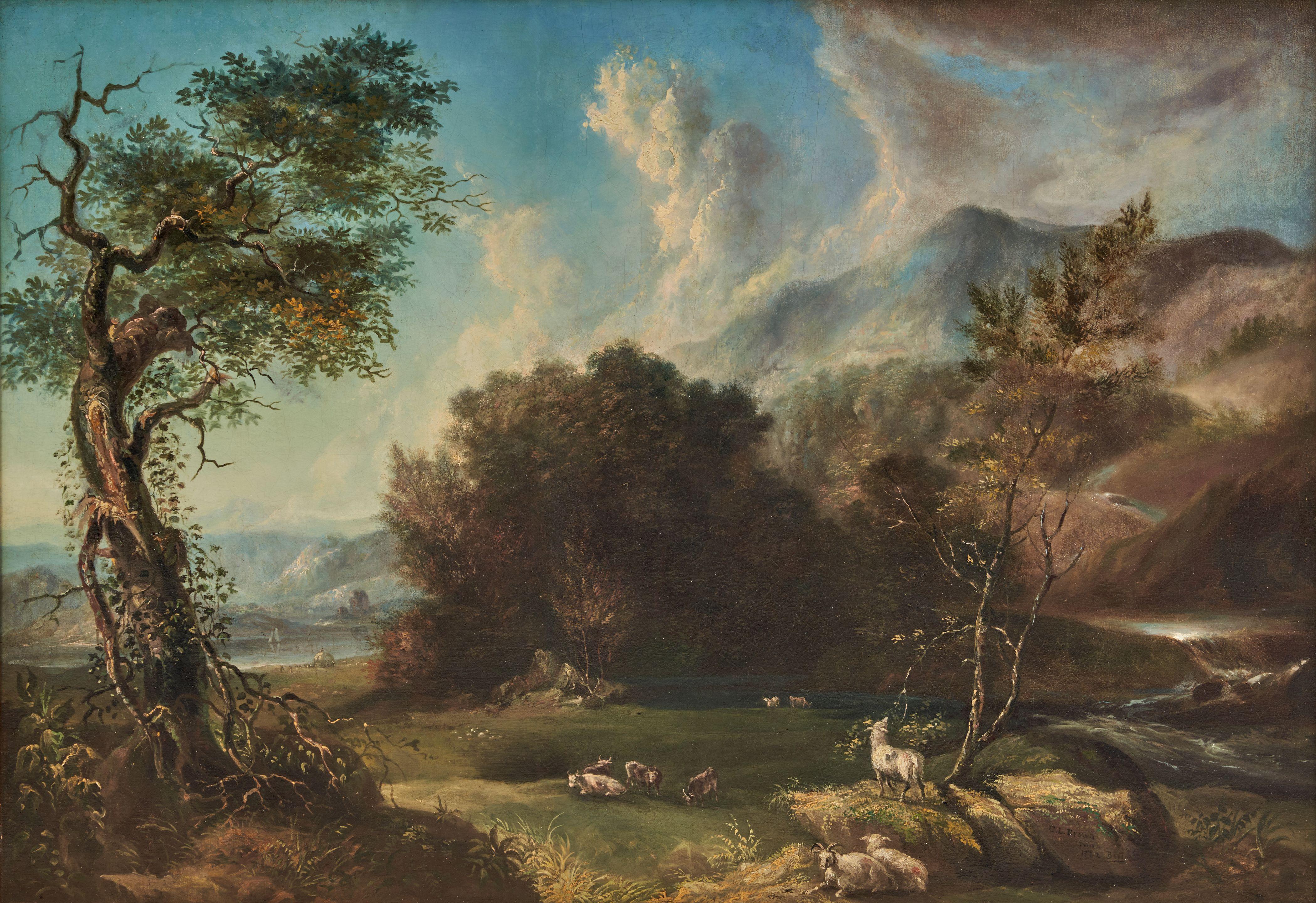 George Loring Brown - Landscape with Sheep and Cattle