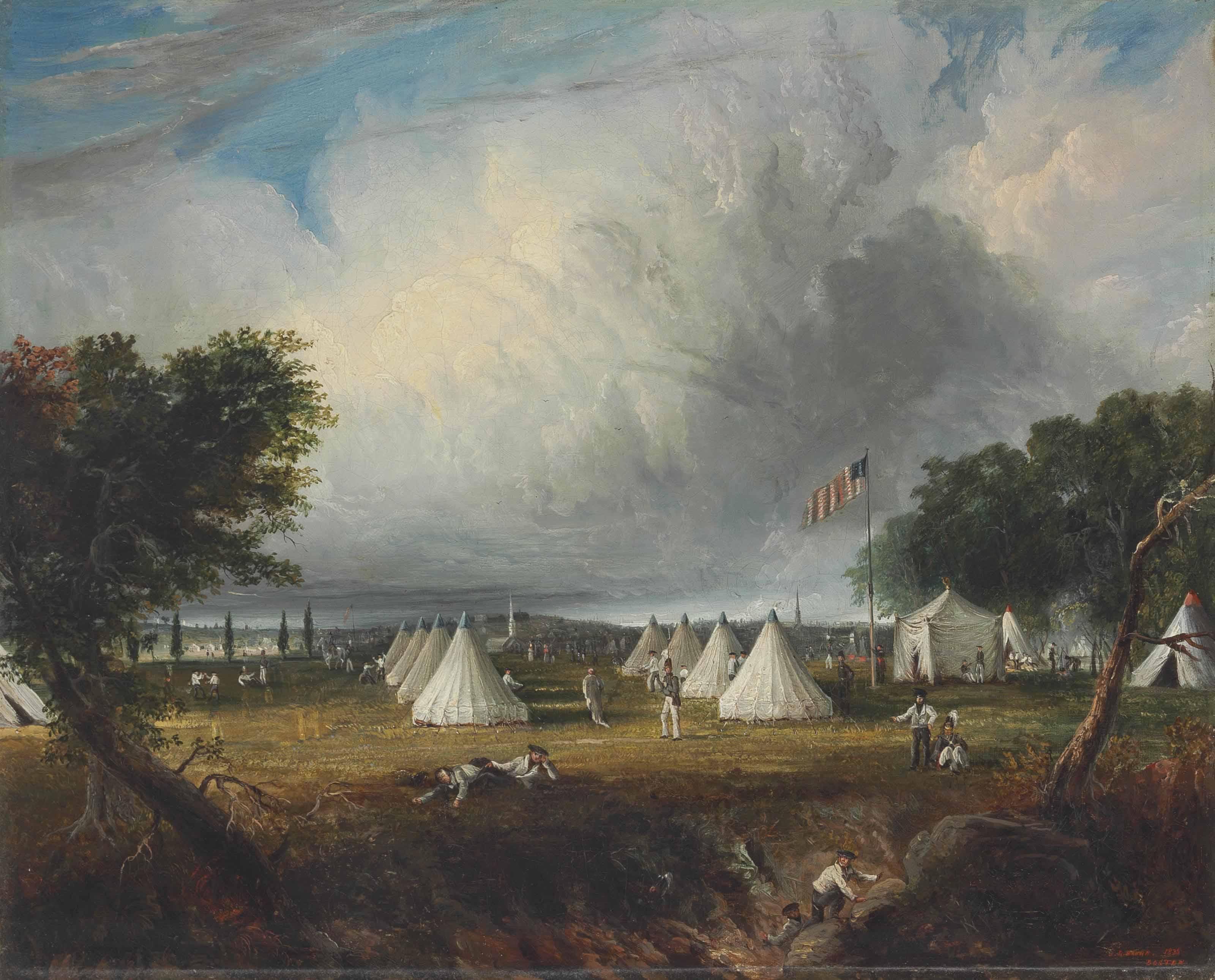 George Loring Brown - Military Troops at Camp