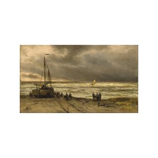 George Lourens Kiers - Fisherfolk By A Beached Bomschuit