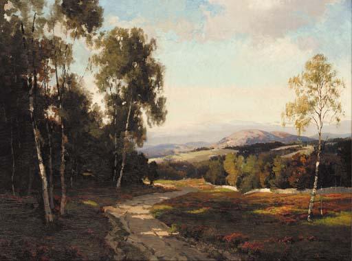 George Melvin Rennie - A sunlit Aberdeenshire landscape