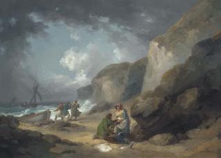 George Morland - A Coastal Scene With Fisherfolk On The Shore