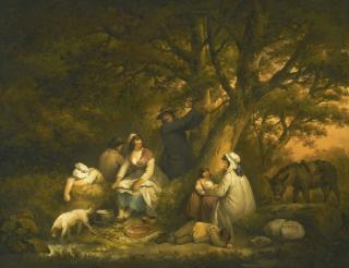 George Morland - A Woodland Landscape With Gypsies Encamped Below A Tree
