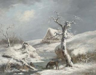 George Morland - Figures by a frozen stream