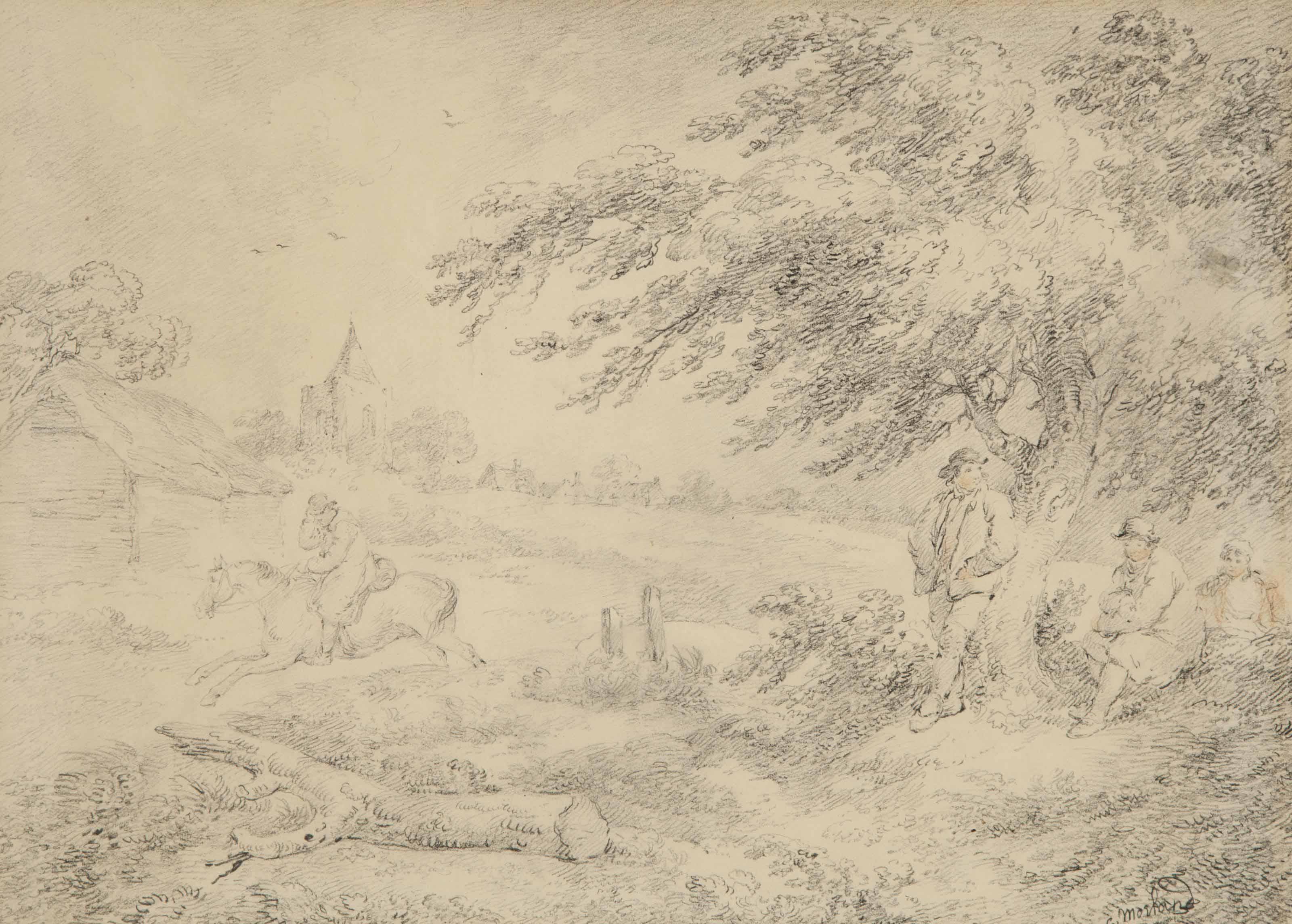 George Morland - Figures In A Wooded Landscape