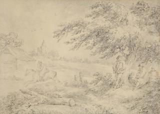 George Morland - Figures In A Wooded Landscape