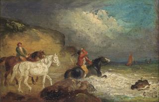 George Morland - Figures On Horseback On A Shore