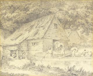 George Morland - Loading The Boat With Sacks From The Mill