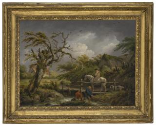 George Morland - Peasants beside a stream in a storm