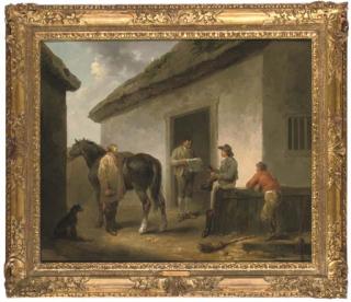 George Morland - Reading The News: Horse And Grooms Outside A Stable
