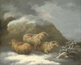 George Morland - Sheep In A Winter Landscape