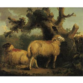George Morland - Two Sheep In A Landscape