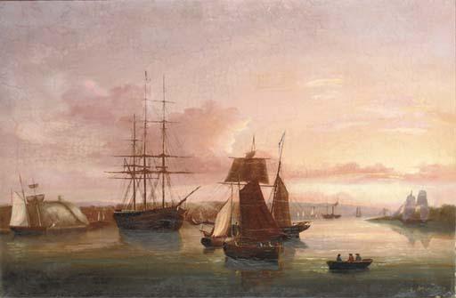 George Mounsey Wheatley Atkinson - Merchantmen, sail and steam, lying in Cork harbour at sunset