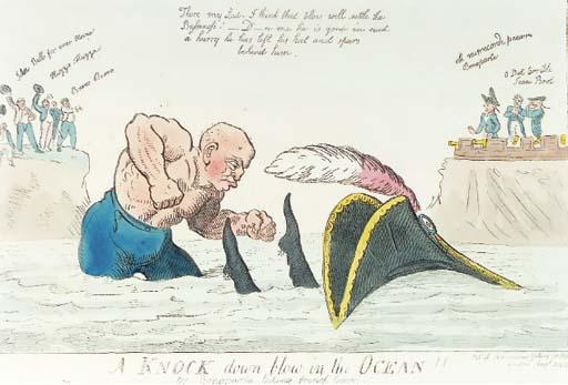 George Moutard Woodward - A Knock down blow in the Ocean!! or- Bonaparte taking French leave