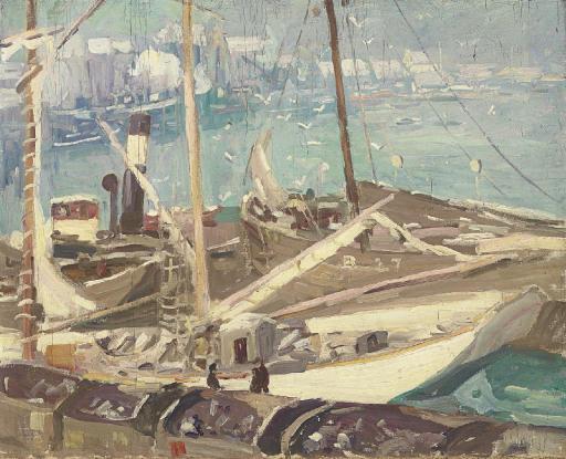George Oberteuffer - Impression--Boulogne Harbor, Winter, France