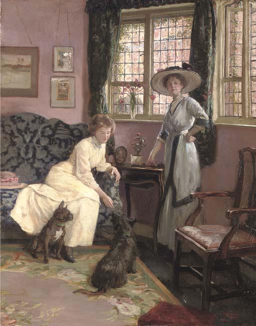 George Percy Jacomb-Hood, M.V.O., R.B.A. - The Drawing Room At No. 26 Tite Street, Chelsea: A Portrait of The Artist\'S Wife And Sister-In-Law