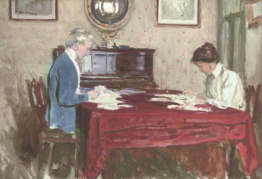 George Percy Jacomb-Hood - Claire Goff and Rita Jacomb-Hood reading the morning post at 26 Tite Street, Chelsea