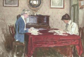 George Percy Jacomb-Hood - Claire Goff and Rita Jacomb-Hood reading the morning post at 26 Tite Street, Chelsea